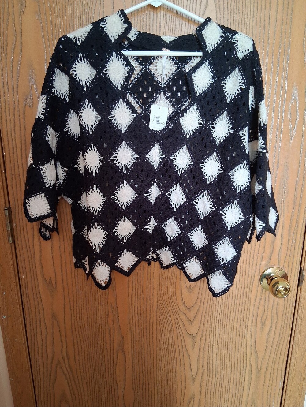 Free People Black Sweater with White Diamond Crochet Pattern